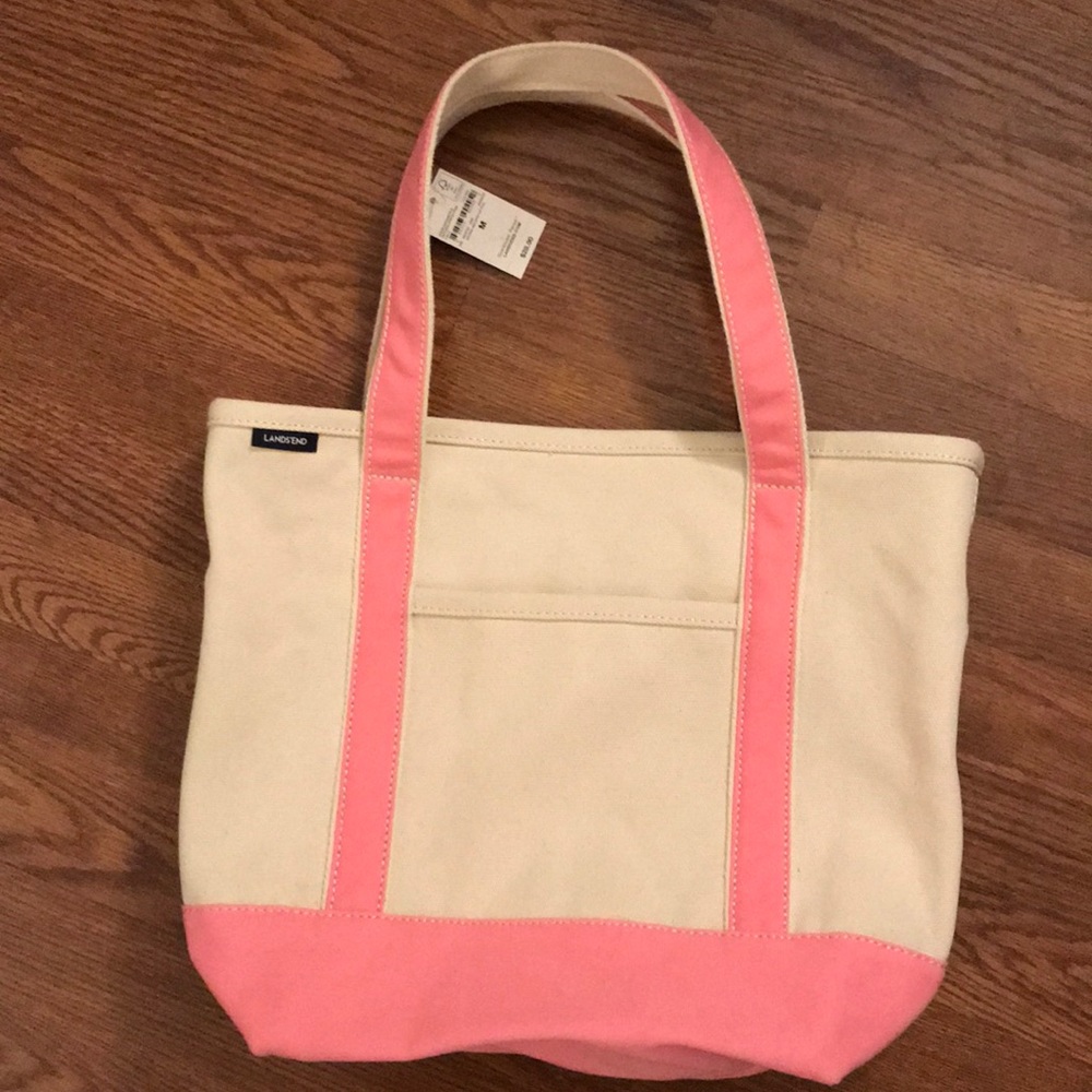 Lands end medium open tote with pink accent